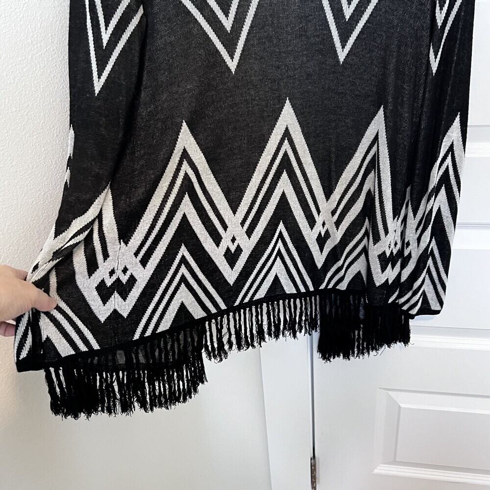 INC International Concepts Black White Chevron Print Fringed Open Cardigan XL - Picture 4 of 9